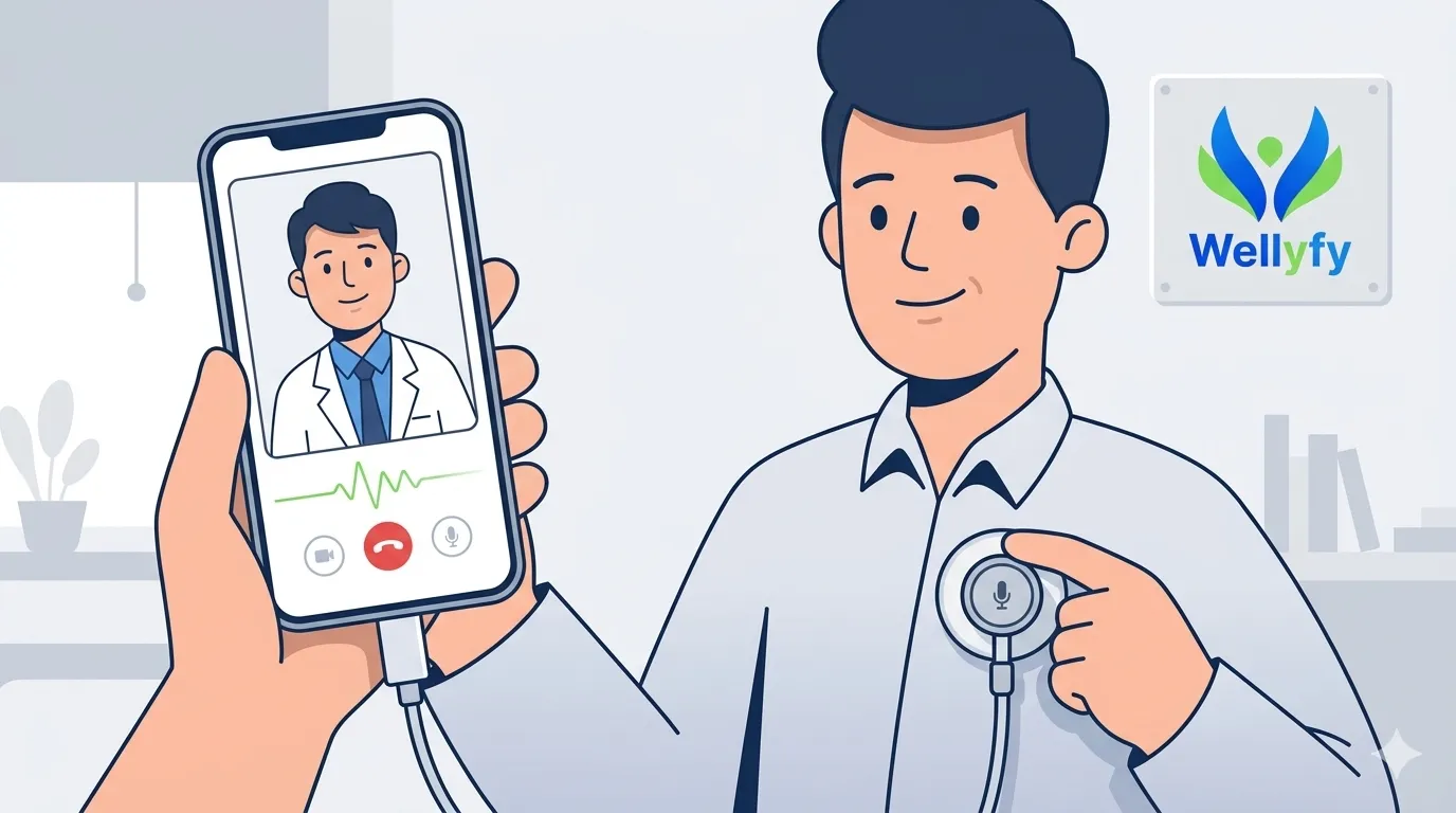 Telehealth concept: smartphone with soft digital stethoscope and heart-sound waveform on screen