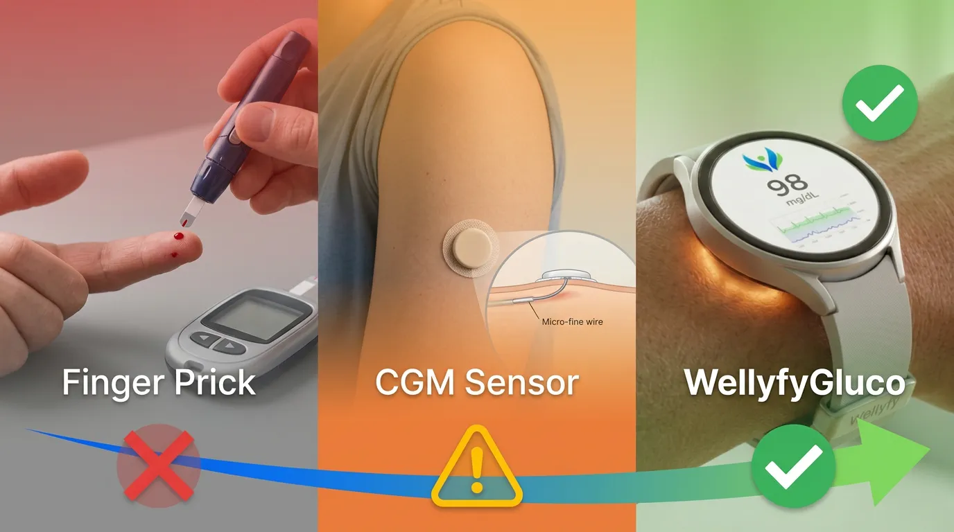 Evolution of glucose monitoring — from finger pricks to CGM to noninvasive WellyfyGluco