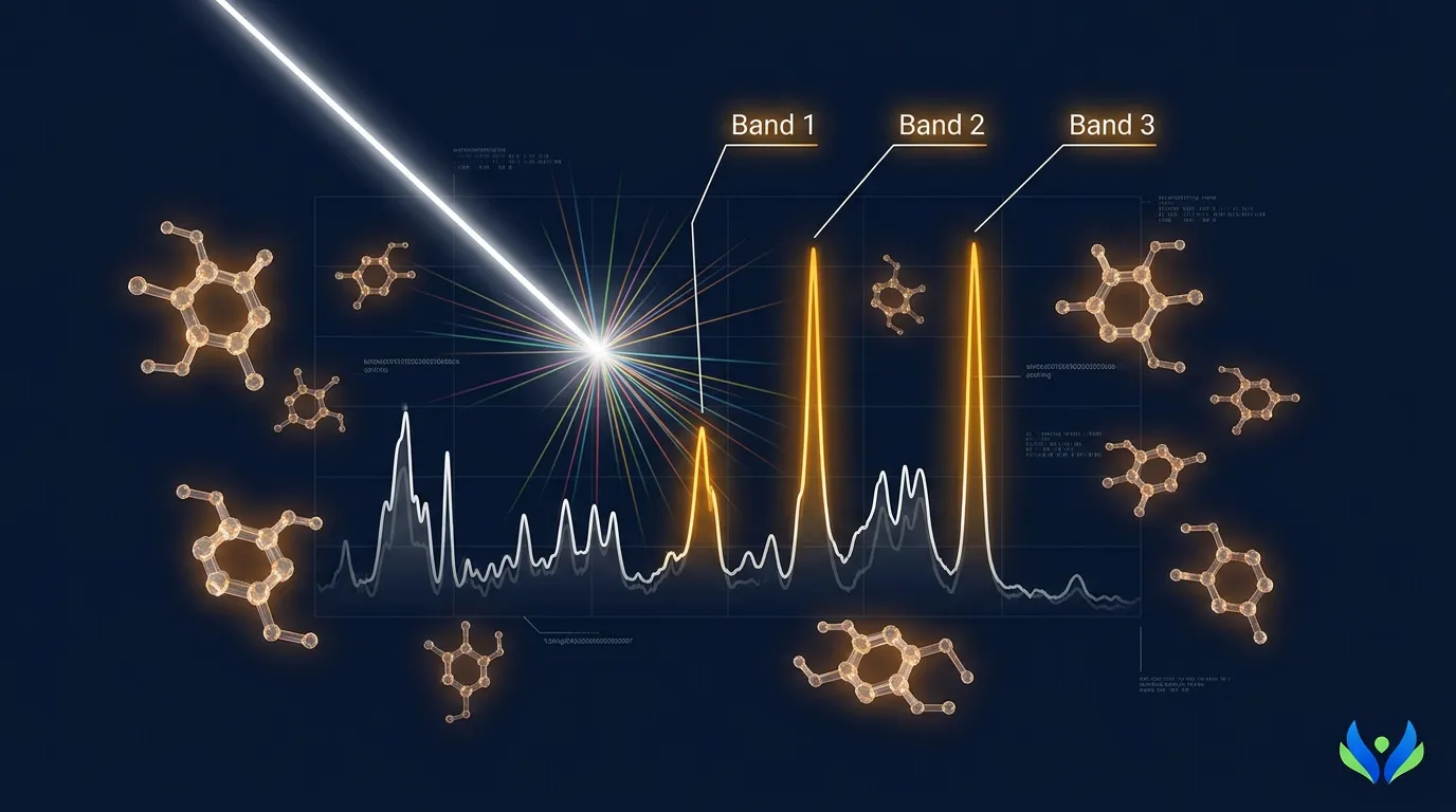 Raman spectroscopy analyzing three spectral bands for glucose molecules
